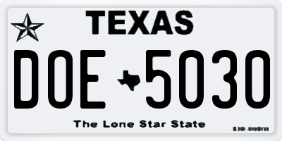 TX license plate DOE5030