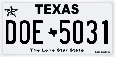 TX license plate DOE5031