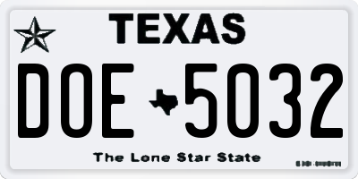 TX license plate DOE5032