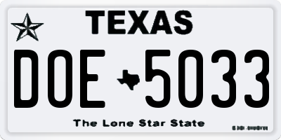 TX license plate DOE5033
