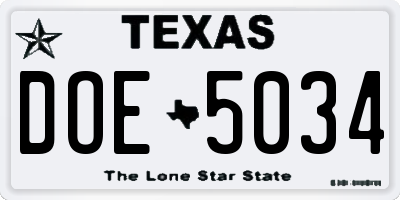 TX license plate DOE5034