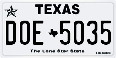 TX license plate DOE5035