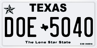 TX license plate DOE5040
