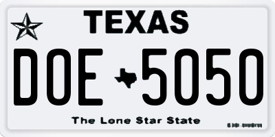 TX license plate DOE5050
