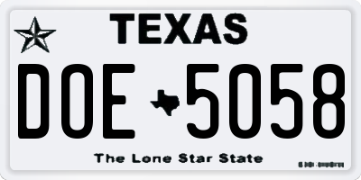 TX license plate DOE5058