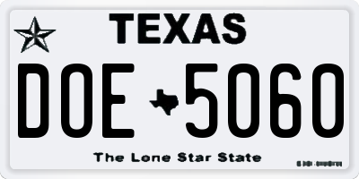 TX license plate DOE5060