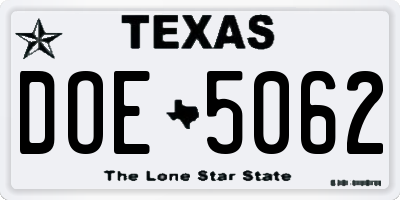 TX license plate DOE5062