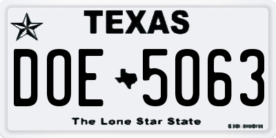 TX license plate DOE5063