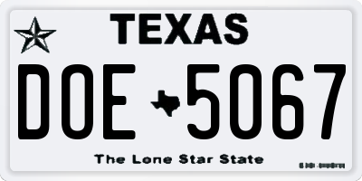 TX license plate DOE5067