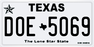 TX license plate DOE5069