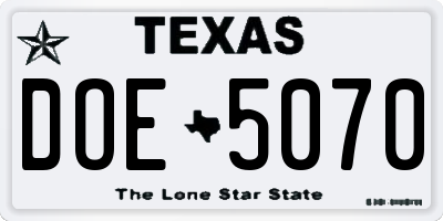 TX license plate DOE5070
