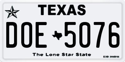 TX license plate DOE5076