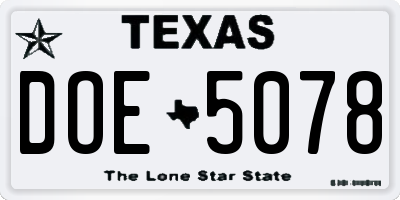 TX license plate DOE5078