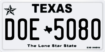 TX license plate DOE5080