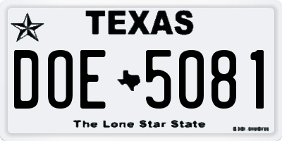 TX license plate DOE5081