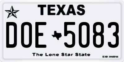 TX license plate DOE5083