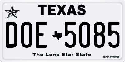 TX license plate DOE5085