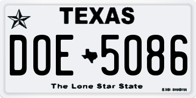 TX license plate DOE5086