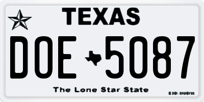 TX license plate DOE5087