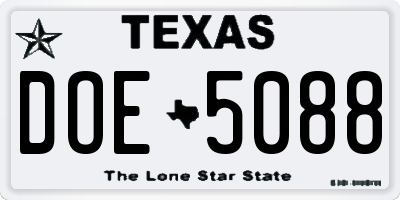 TX license plate DOE5088