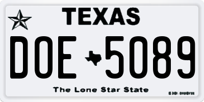 TX license plate DOE5089