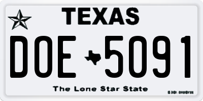 TX license plate DOE5091