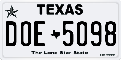 TX license plate DOE5098
