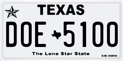 TX license plate DOE5100