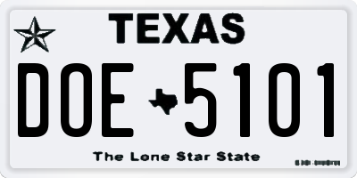 TX license plate DOE5101