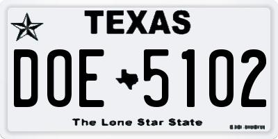 TX license plate DOE5102