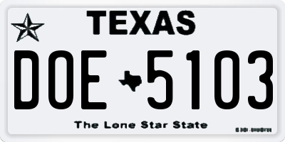 TX license plate DOE5103