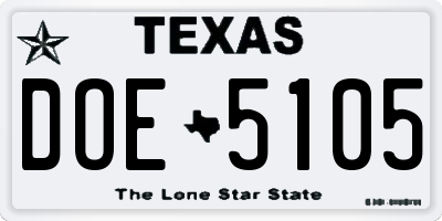 TX license plate DOE5105