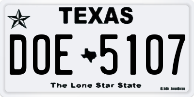 TX license plate DOE5107