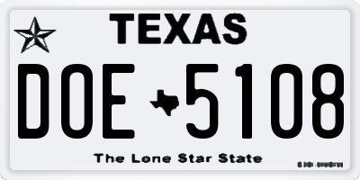 TX license plate DOE5108