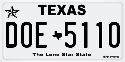 TX license plate DOE5110