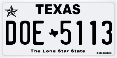 TX license plate DOE5113