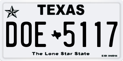 TX license plate DOE5117