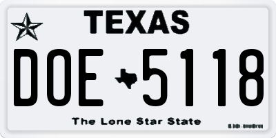 TX license plate DOE5118
