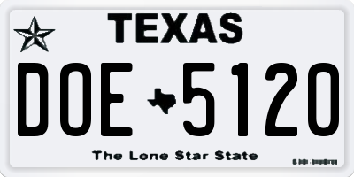 TX license plate DOE5120