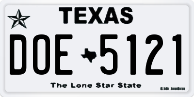 TX license plate DOE5121