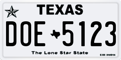 TX license plate DOE5123