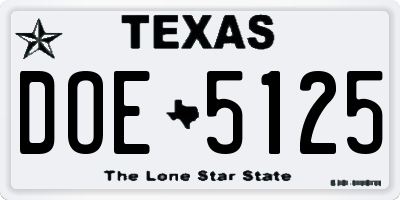 TX license plate DOE5125