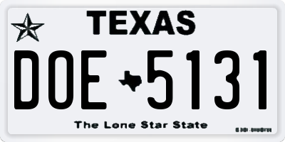 TX license plate DOE5131