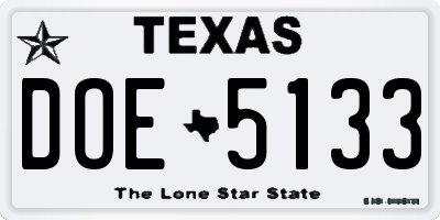 TX license plate DOE5133
