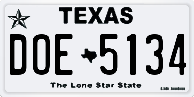 TX license plate DOE5134