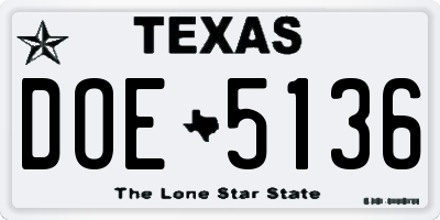 TX license plate DOE5136