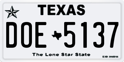 TX license plate DOE5137