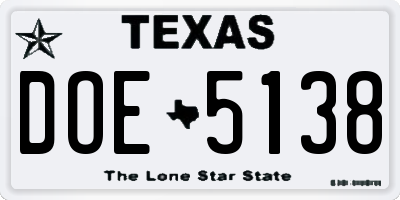 TX license plate DOE5138