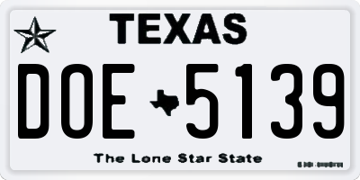 TX license plate DOE5139