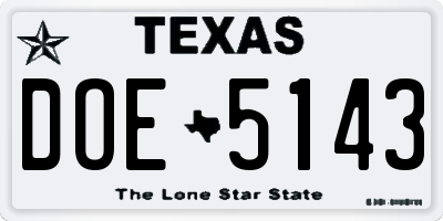 TX license plate DOE5143